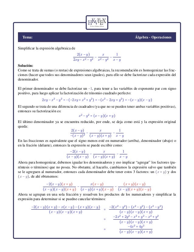 Hoja De Trabajo Con Respuestas Para Simplificar Expresiones Algebraicas