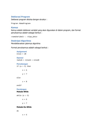 Pengertian pseudo code dan contohnya | PDF