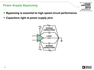 Power Supply Bypassing
Bypassing is essential to high speed circuit performance
Capacitors right at power supply pins
34
 