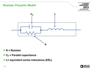 Resistor Parasitic Model
R = Resistor
CP = Parallel capacitance
L= equivalent series inductance (ESL)
53
CP
R
L
 