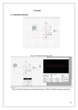 - 13 -
5. Results
5.1 Simulation Results
Fig 4.1 Software Simulation result
Fig 4.2 Software Simulation result approximately 6.7 KΩ for 10 KHz frequency generation.
 