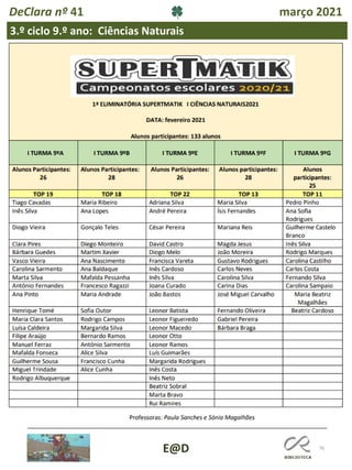 76
E@D
DeClara nº 41 março 2021
3.º ciclo 9.º ano: Ciências Naturais
 