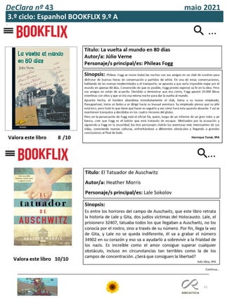 65
DeClara nº 43 maio 2021
Continua…
3.º ciclo: Espanhol BOOKFLIX 9.º A
 