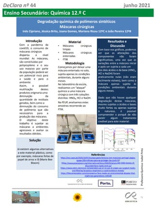 73
DeClara nº 44 junho 2021
Ensino Secundário: Química 12.º C
Professora
Química:
Isabel
Pinto
 