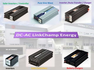 Battery ChargersSolar ControllersInverters
Solar Inverters / Controller Pure Sine-Wave Inverter /Auto-Transfer / Charger
 
