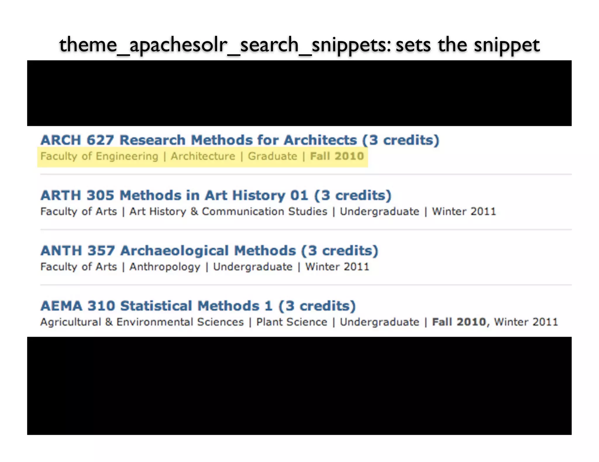theme_apachesolr_search_snippets: sets the snippet
 