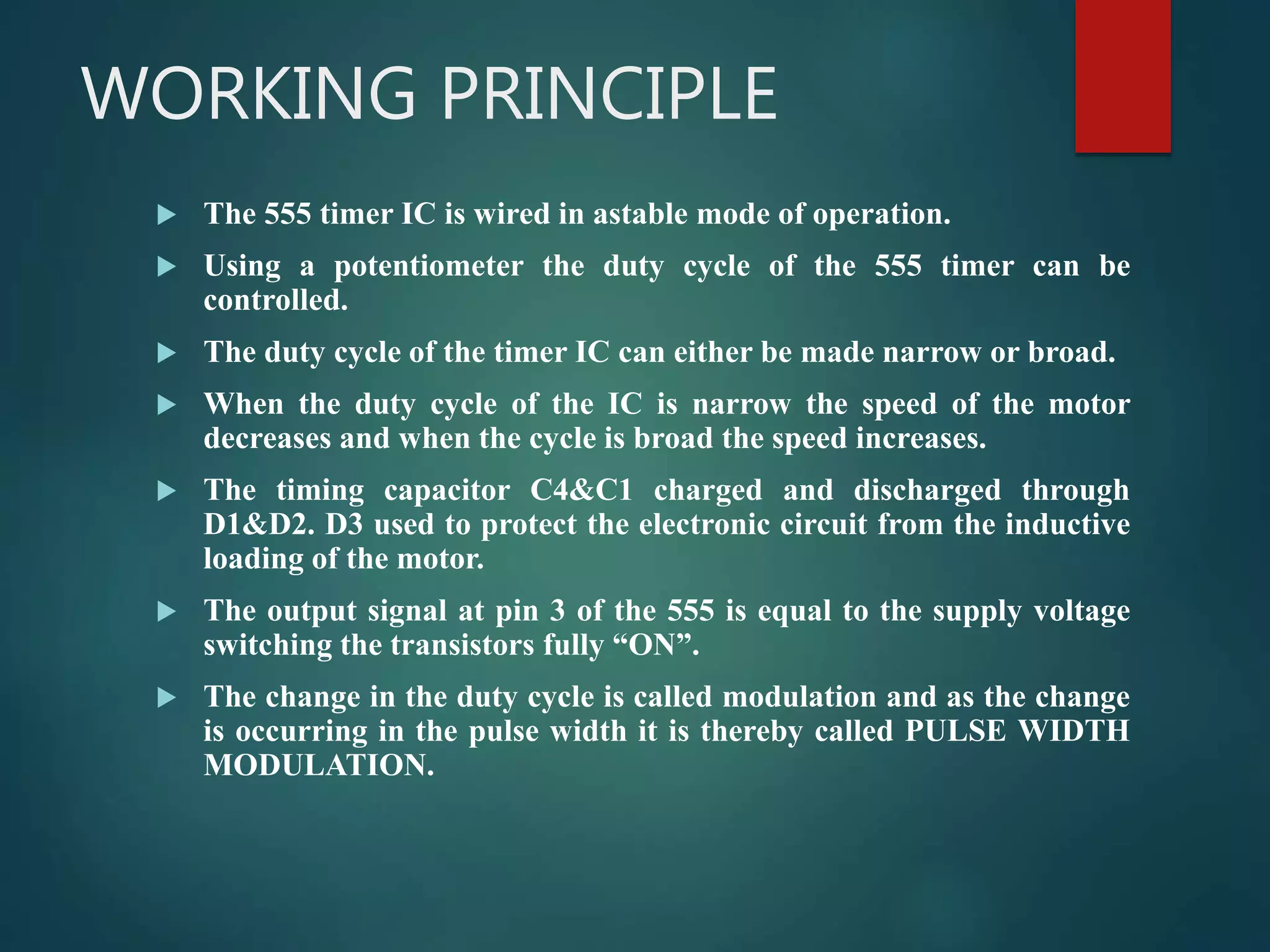 Dc motor control using 555 timer IC | PPTX