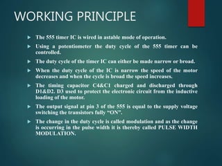 Dc motor control using 555 timer IC | PPTX