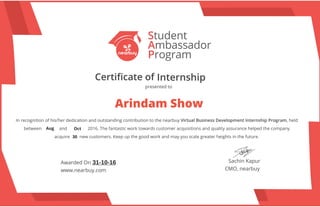 Arindam Show
Aug Oct
31­10­16
30
 