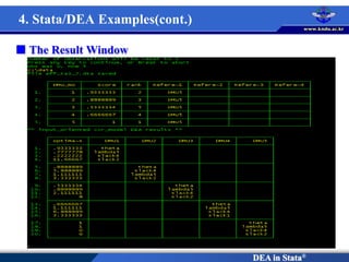 DEA in Stata®
4. Stata/DEA Examples(cont.)
 The Result Window
 