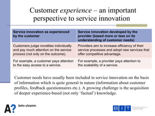 Customer  experience  – an important    perspective to service innovation <ul><ul><li>Customer needs have usually been inc...