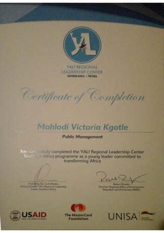 YALI certificate of completion- Mahlodi Kgatle