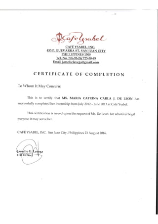certification of completion CY