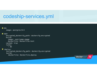 codeship-services.yml
db:
image: postgres:9.5
app:
encrypted_dockercfg_path: dockercfg.encrypted
build:
image: user/some-image
dockerfile: Dockerfile.test
cached: true
links:
- db
deploy:
encrypted_dockercfg_path: dockercfg.encrypted
build:
dockerfile: Dockerfile.deploy
 