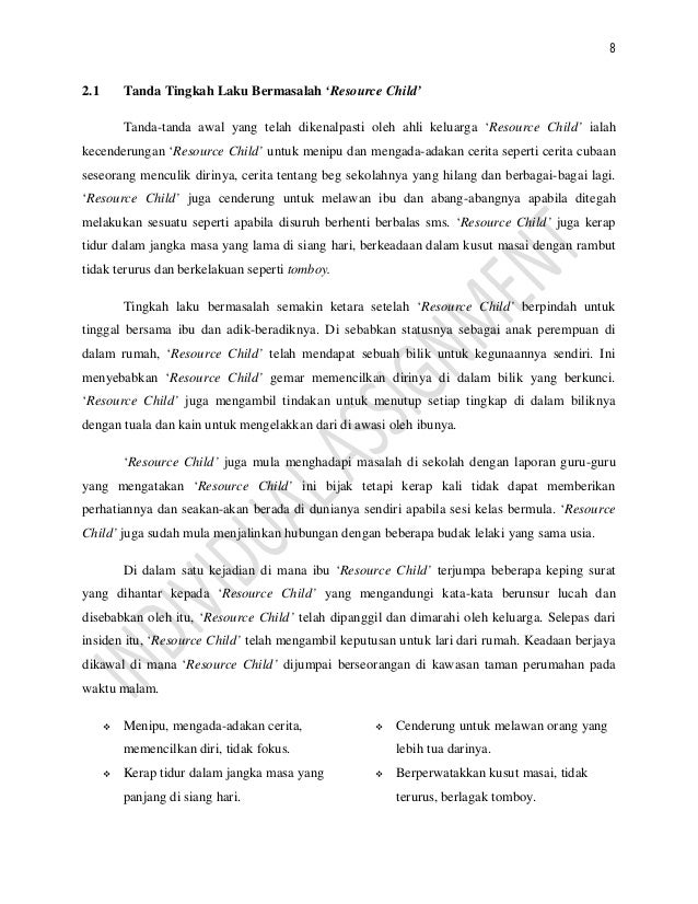 Kajian Mini Tentang Tanda Tingkah Laku Bermasalah Dan Penyebab Dan Ca