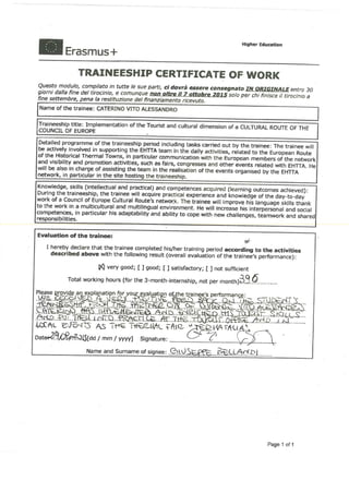 EHTTA traineeship certificate of work