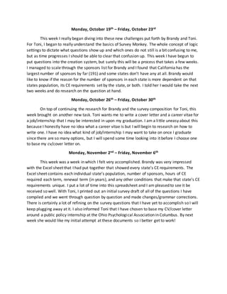 Weekly Journal of my APA Internship - Dane | PDF