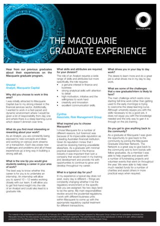 THE MACQUARIE
GRADUATE EXPERIENCE
 