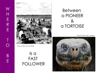 W H E R E T O B E Between  a PIONEER & a TORTOISE Is a  FAST  FOLLOWER Source: Flickr user ucumari Source: Flickr user smitag4 
