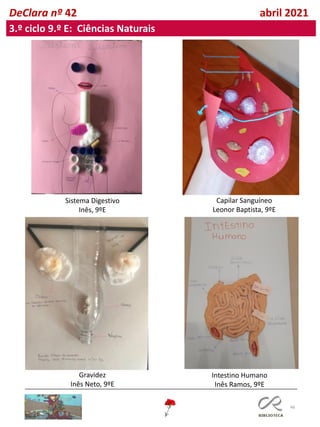 46
DeClara nº 42 abril 2021
3.º ciclo 9.º E: Ciências Naturais
Capilar Sanguíneo
Leonor Baptista, 9ºE
Gravidez
Inês Neto, 9ºE
Sistema Digestivo
Inês, 9ºE
Intestino Humano
Inês Ramos, 9ºE
 