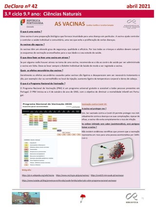 71
DeClara nº 42 abril 2021
3.º ciclo 9.º ano: Ciências Naturais
 