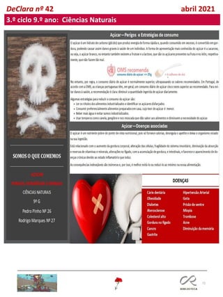 72
DeClara nº 42 abril 2021
3.º ciclo 9.º ano: Ciências Naturais
 