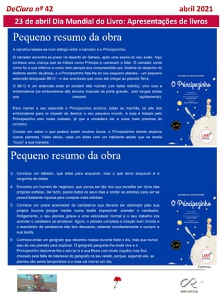 77
DeClara nº 42 abril 2021
Continua…
23 de abril Dia Mundial do Livro: Apresentações de livros
 