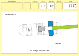 Turn the water on 
Front 30° Front 24° Ring Cap Back 30° Rings 
150 MM 225 MM 
24º 
30º 
30º 
© Copyright Jim Paris 2013 
DC43 Carriage 
Side view 
 