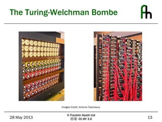 CC BY 3.0
The Turing-Welchman Bombe
28 May 2013 13
© Franklin Heath Ltd
Images Credit: Antoine Taveneaux
 