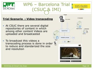 Page 18
WP6 – Barcelona Trial
(CSUC & IMI)
Trial Scenario : Video transcoding
 At CSUC there are several digital
reposito...