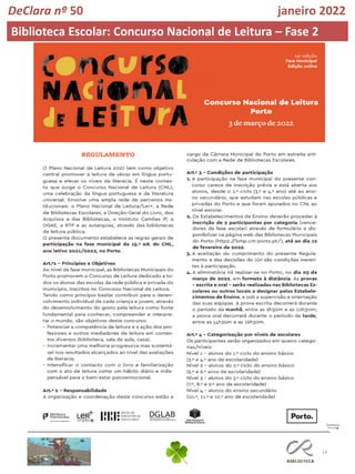 14
DeClara nº 50 janeiro 2022
Biblioteca Escolar: Concurso Nacional de Leitura – Fase 2
 