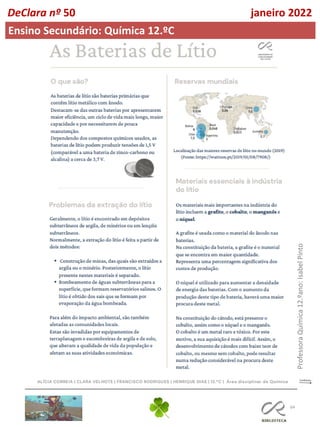 64
DeClara nº 50 janeiro 2022
Ensino Secundário: Química 12.ºC
Professora
Química
12.ºano:
Isabel
Pinto
 