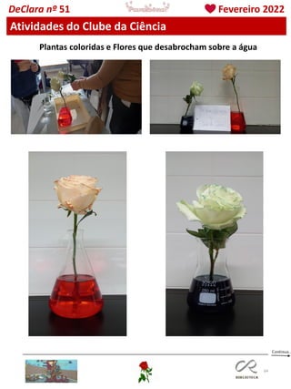 64
DeClara nº 51 Fevereiro 2022
Plantas coloridas e Flores que desabrocham sobre a água
Atividades do Clube da Ciência
 