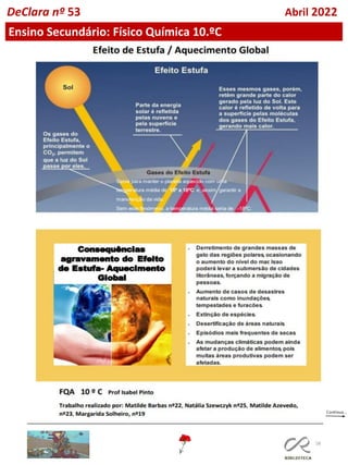 58
Ensino Secundário: Físico Química 10.ºC
DeClara nº 53 Abril 2022
 
