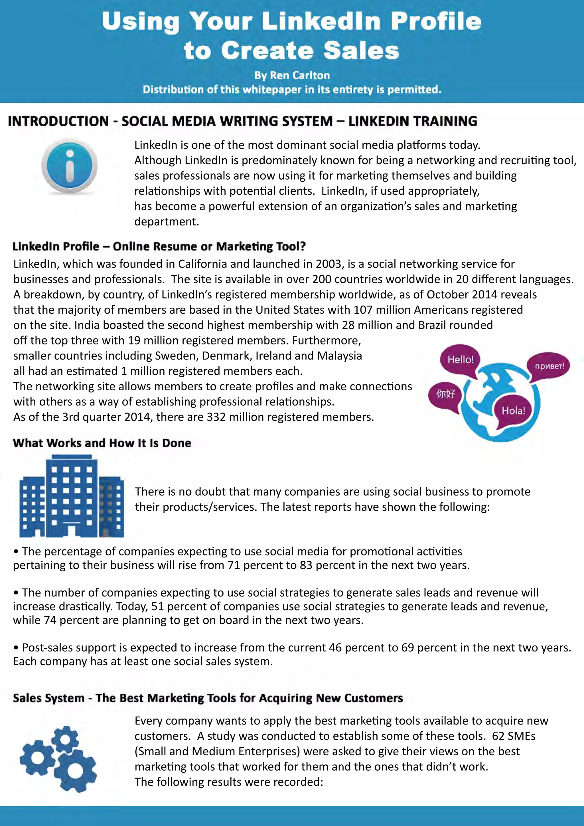 Using Your LinkedIn Profile to Create Sales By Ren Carlton v3 | PDF