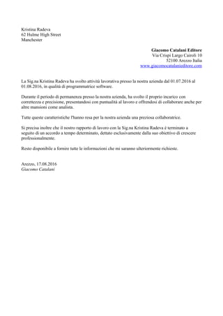 Lettera di referenze per badante esempio