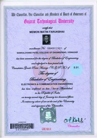B.E.-E.C. Degree Certificate