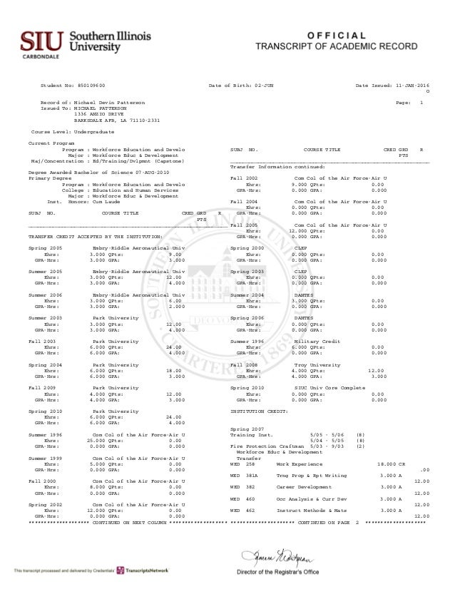 Bachelor's Degree Transcript