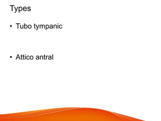 Tubo Tympanic
• Involves antero inferior part of me
• Sread of infection from septic focci near
naso pharynx like
Rhinitis...