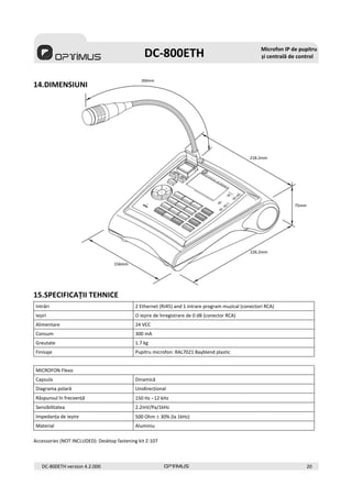 Manual de utiizare microfon Optimus DC-800ETH (romana) | PDF