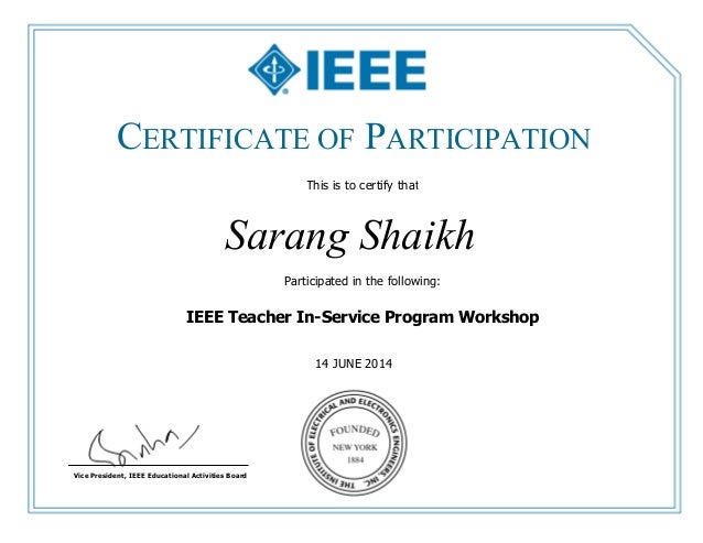 certificate for workshop participation