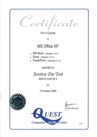 MS Office XP - Certificate