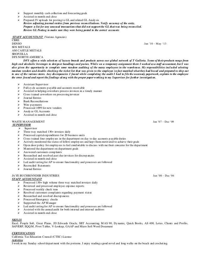 accounts receivables resumes