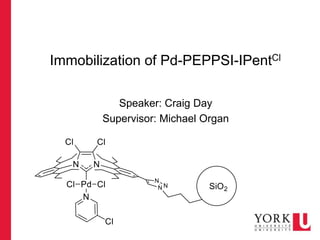 Immobilization of Pd-PEPPSI-IPentCl
Speaker: Craig Day
Supervisor: Michael Organ
 