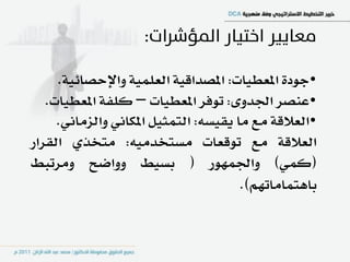 ‫دٛد٠ املعطٝات: املصداقٝ١ ايعًُٝ١ ٚاإلسصا٥ٝ١.‬
   ‫عٓصس اؾدٚ٣: تٛؾس املعطٝات نًؿ١ املعطٝات.‬
     ‫ايعالق١ َع َا ٜكٝط٘: ايتُجٌٝ املهاْٞ ٚايصَاْٞ.‬
‫ايعالق١ َع تٛقعات َطتددَٝ٘: َتدرٟ ايكساز‬
‫(نُٞ) ٚاؾُٗٛز ( بطٝط ٚٚاضح َٚستبط‬
                                       ‫باٖتُاَاتِٗ).‬
 