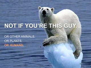 DESIGNING CLIMATE ACTION | WEEK 2: SEPTEMBER 17, 2015
OR OTHER ANIMALS.
OR PLANTS.
OR HUMANS.
36
NOT IF YOU’RE THIS GUY.
 