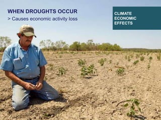 DESIGNING CLIMATE ACTION | WEEK 2: SEPTEMBER 17, 2015 55
CLIMATE
ECONOMIC
EFFECTS
WHEN DROUGHTS OCCUR
> Causes economic activity loss
 
