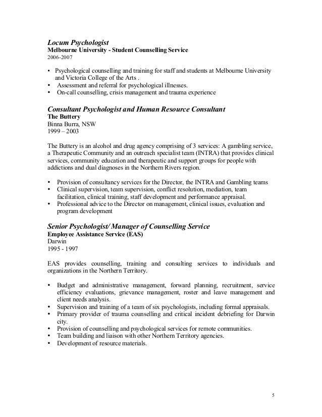 psychologist cv counselling cv
