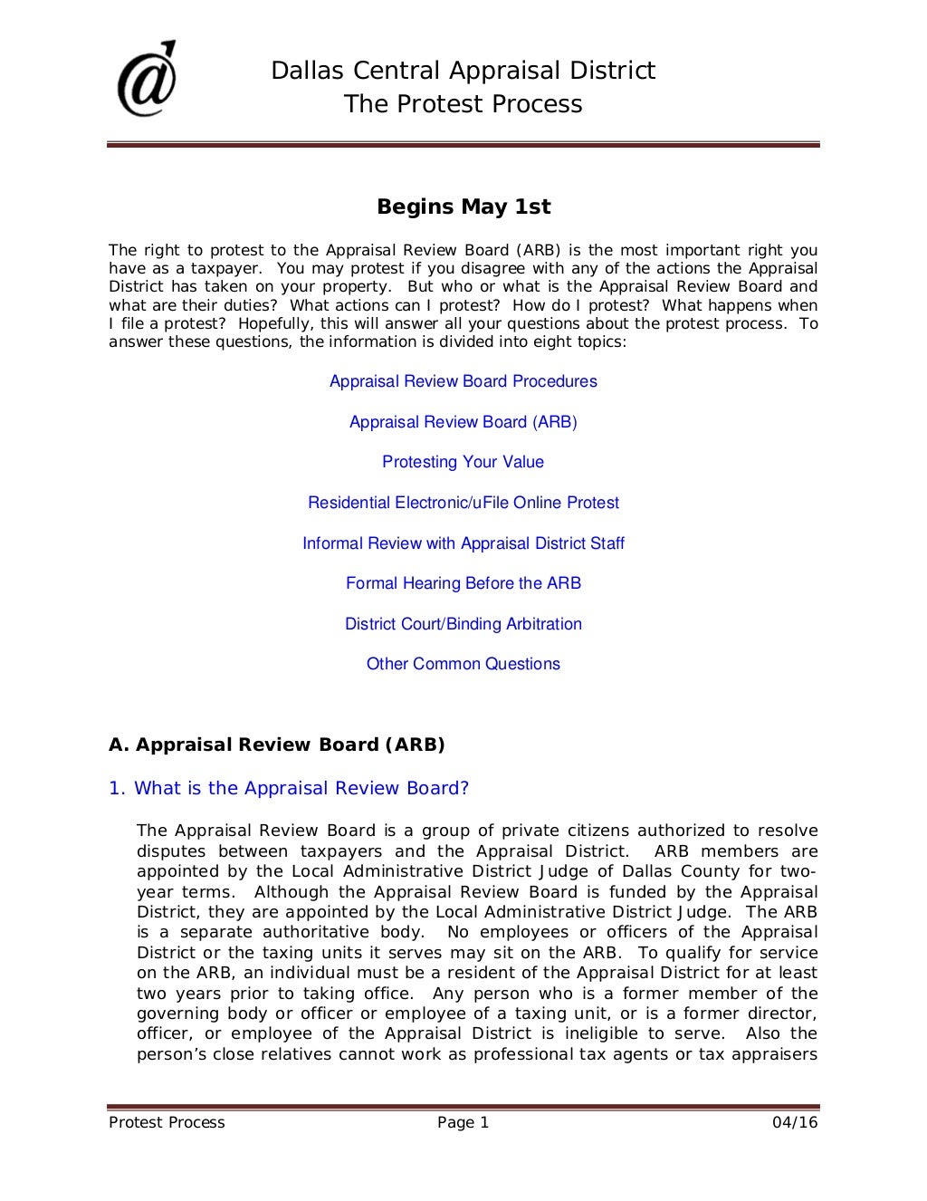 Dallas Central Appraisal District The Protest Process