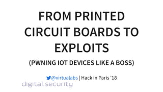 FROM PRINTEDFROM PRINTED
CIRCUIT BOARDS TOCIRCUIT BOARDS TO
EXPLOITSEXPLOITS
(PWNING IOT DEVICES LIKE A BOSS)(PWNING IOT DEVICES LIKE A BOSS)
| Hack in Paris '18@virtualabs
 